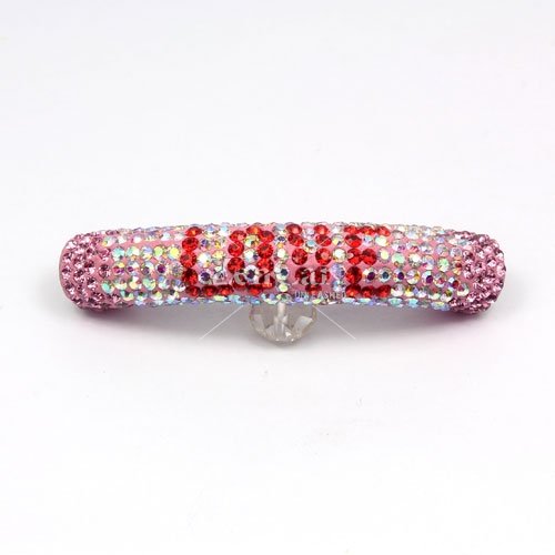 LOVE Pave beads, Pave Curved 52mm Bling Tube Bead, crystal AB , red love #005