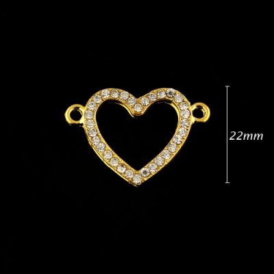 Pave heart accessories, 22x32mm, gold plated, sold 1pcs