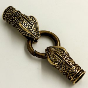 Clasp, Snake End Cap, antiqued bronze finished inchpewterinch #zinc-based alloy,78x24mm Hole 9x9mm, Sold individually.