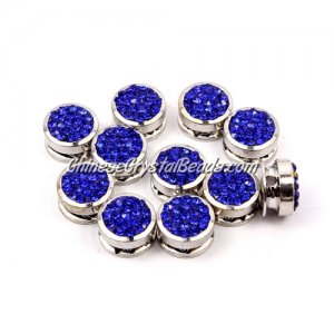 Pave button beads, sapphire, silver-plated copper, 10mm , Sold per pkg of 10 pcs