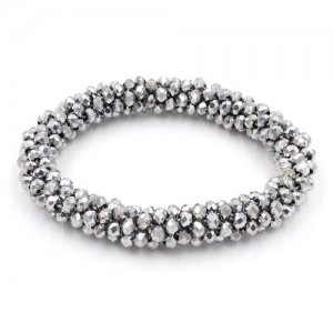 Weave crystal braclet, silver color, 10mm Thickness