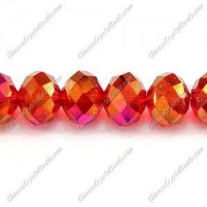 Chinese Crystal Long Rondelle Bead Strand, lt. Siam AB, 9x12mm, about 36 beads
