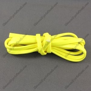 4 folded Nappa flat leather cord, 4mm, yellow neon color,