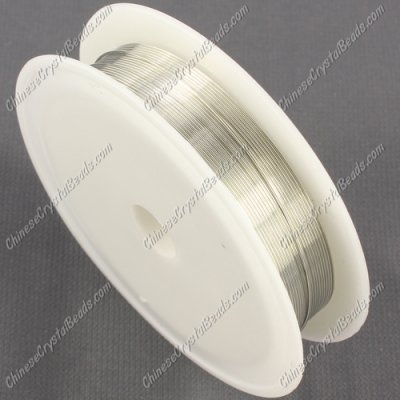 Wire, silver-finished copper, round, 0.5mm. Sold per 8 meter spool.
