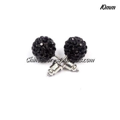 Pave clay disco Earrings, black, 10mm, sold 1 pair