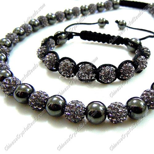 Pave set, gray color, 10mm clay pave beads, Necklace, bracelet