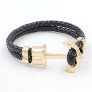 Genuine Black Leather Cord anchor leather cord, rose gold plated