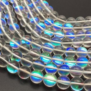 clear Mystic Aura Quartz Beads 6/8/10/12mm Rainbow Holographic Bead Synthetic Moonstone 15.5inch
