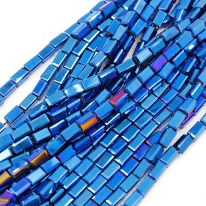 cuboid crystal beads, 4x4x8mm, blue light, 70pcs per strand
