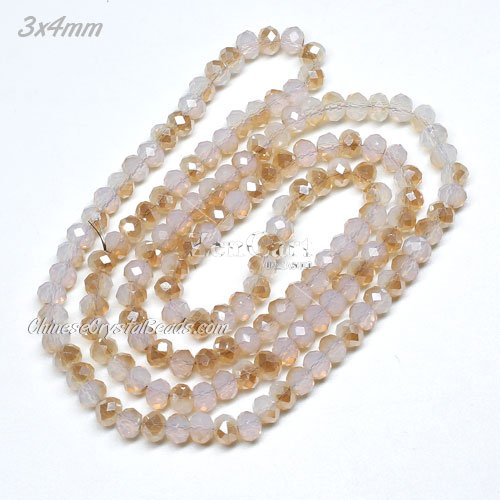 130Pcs 3x4mm Chinese Crystal Rondelle Beads strand, opal half amber light