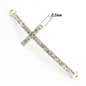 Pave cross Charms, alloy,14x50mm, hole: 2mm, silver, 1pcs