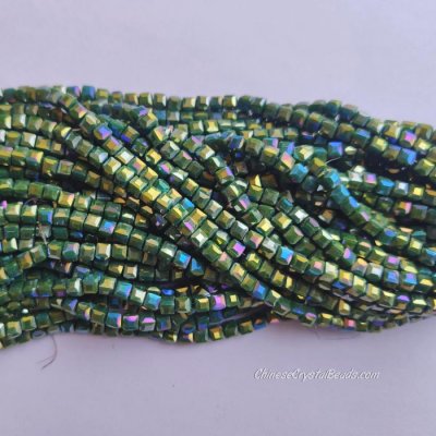 4mm Cube Crystal beads about 95Pcs, opaque emerald AB