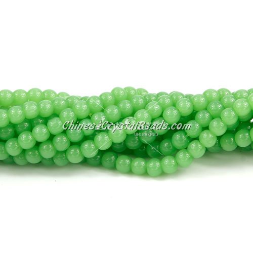 Chinese 4mm Round Glass Beads green jade, hole 1mm, about 80pcs per strand