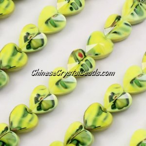 Millefiori 14mm faceted heart Beads yellow/green, 10 beads