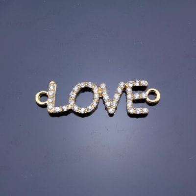 Pave love heand pendant, gold plated, 11x38mm, clear rhinestone, Sold individually.
