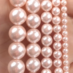 Natural Plated Pink Shell Pearl Round Loose Beads 4/6/8/10mm 15"