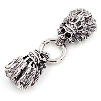 Clasp, Indian Skull End Cap, antiqued silver plated, 78x24mm, Hole:13x6mm, Sold individually.
