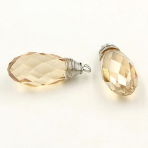 Wire Working Crystal drop Pendant, 10x20mm, golden shadow, sold by 1 pc