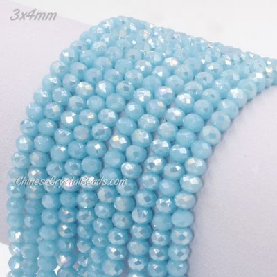 130Pcs 3x4mm Chinese Crystal Rondelle Beads, opaque aque AB