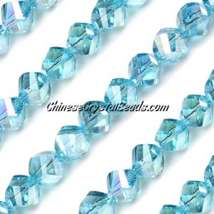 10mm Chinese Crystal Helix Bead Strand, Aqua AB , 20 beads