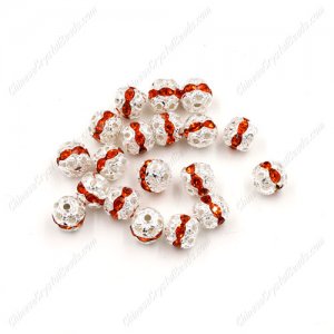 50 pcs 6mm orange Rhinestone round ball bead,spacer bead,crystal bead,copper,metal, hole:1mm