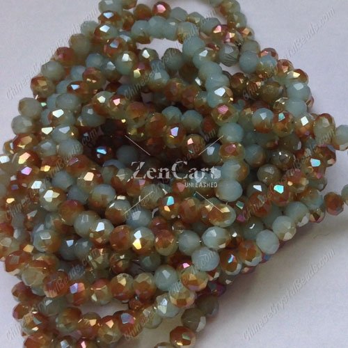 130Pcs 3x4mm Chinese rondelle crystal beads, aqua jade and brown light