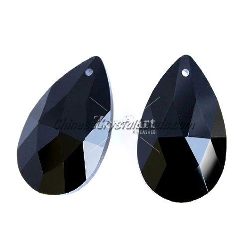 38x22mm Crystal beads Faceted Teardrop Pendant, Black, hole: 1.5mm