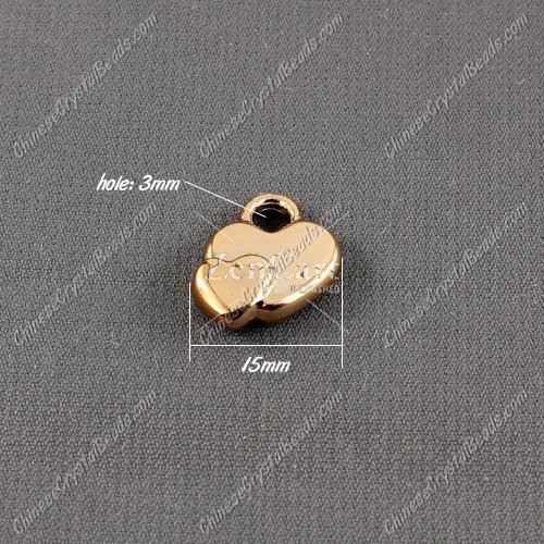 CCB Plastic Beads, golden color, two heart pendant, 15x15x5mm, hole:3mm, sold per pkg of 50pcs