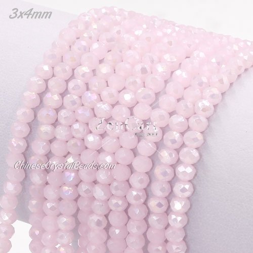 130Pcs 3x4mm Chinese Crystal Rondelle Beads, pink jade AB