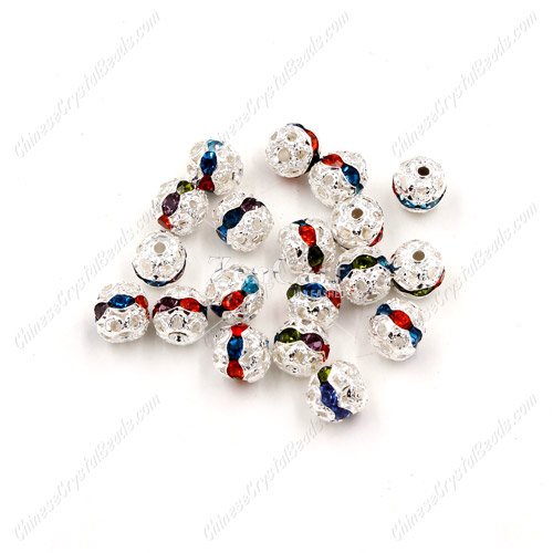 50 pcs 6mm mixed Rhinestone round ball bead,spacer bead,crystal bead,copper,metal, hole:1mm