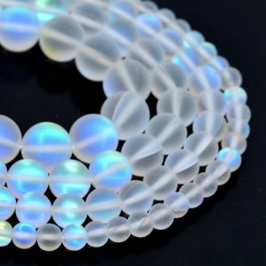 Matte White Mystic Aura Quartz Beads 6/8/10/12mm Rainbow Holographic Bead Synthetic Moonstone 15.5inch