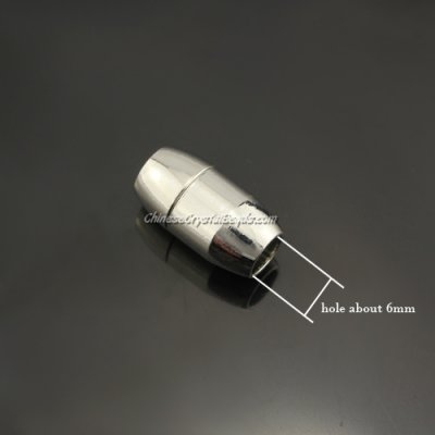 Brass Magnetic Clasps, Barrel, 10x18mm, platinum, half-drilled hole, hole:6mm, 10pcs