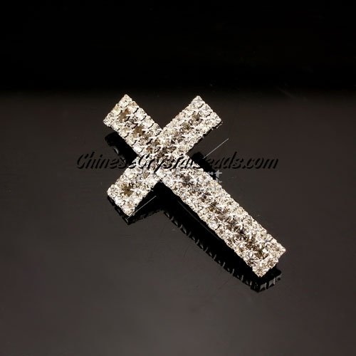 Crystal Claw chains cross, 24x40, center gray, silver, hole 3mm, sold 1pcs