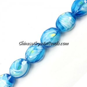 Millefiori faceted oval glass beads, aqua, 16x20mm, 1 beads