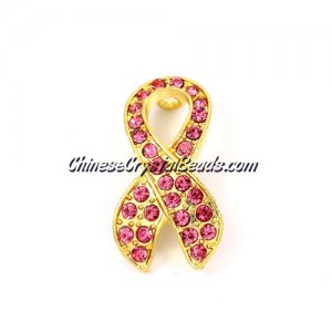 Pave accessories, Pink Ribbon symbol, 18x33mm, gold, Sold individually.