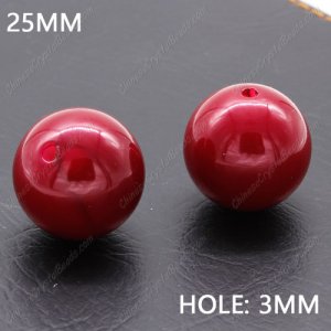 2Pcs 25mm ABS plastic Red Shell Bead mother Pearl Round, hole:2.5mm