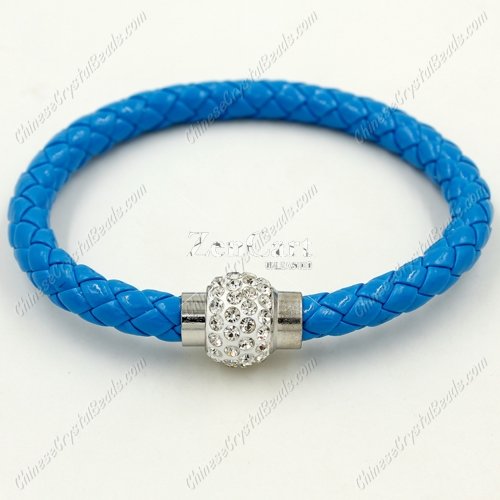 12pcs Weave leather bracelet, Magnetic Clasps, blue, wide 7mm, length about 7inch