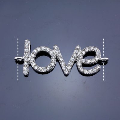 Pave love heand pendant, antiqued silver-plated, 18x46mm, clear rhinestone, Sold individually.