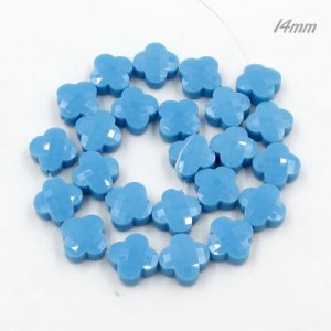 flower faceted crystal beads, 14mm , opaque turquoise, 1 Pc