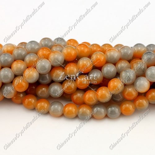 8mm round glass beads strand, gray and yellow, 100pcs per strand