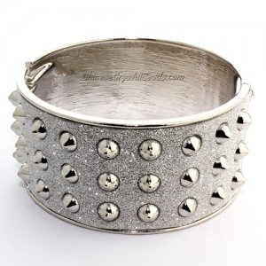 Womens Hinged Bangle Bracelet, alloy silver plated, Punk, Spike, 33mm wide, Length:60mm