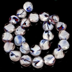 Millefiori Twist faceted Beads white/blue/red 14mm, 10 beads