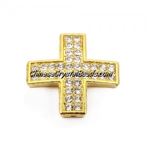pave alloy cross, Gold, 25x25mm, hole about 1.5mm, Sold individually.