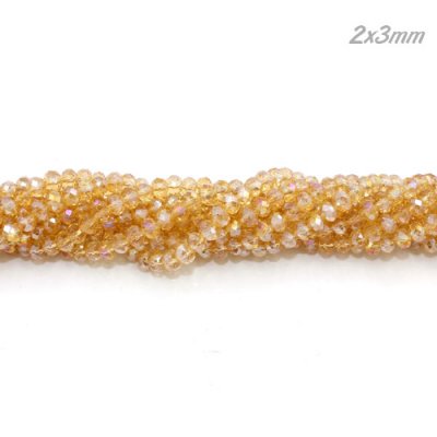 130Pcs 2x3mm Chinese Crystal Rondelle Beads, G Champagne AB