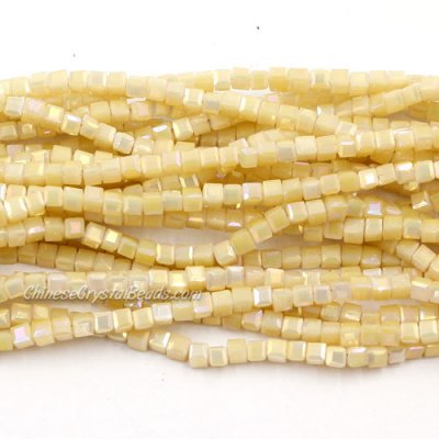 180pcs 2mm Cube Crystal Beads, yellow opaque