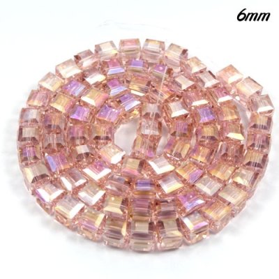98Pcs 6mm Cube Crystal beads, rosaline AB