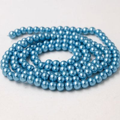 Glass Pearl Beads, Round, aqua, different size for choice, Hole:Approx 1mm, Length:Approx 32 Inch