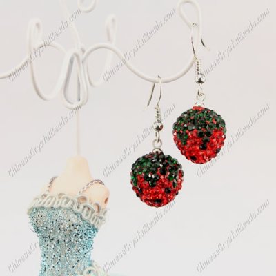 Pave Drop Earrings, red Strawberry,14mm wide, sold 1 pair