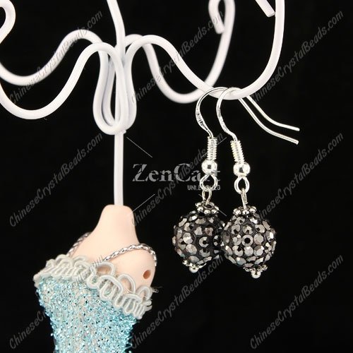 Pave Drop Earrings, silver, 10mm clay disco beads, sold 1 pair