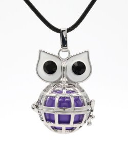 Owl Mexican Bolas Harmony Ball Pendant Angel Baby Caller Chime Bell, platinum plated brass, 1pc